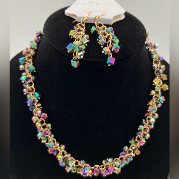 Colorful Beaded Necklace Earring Set NWT - Picture 1 of 9